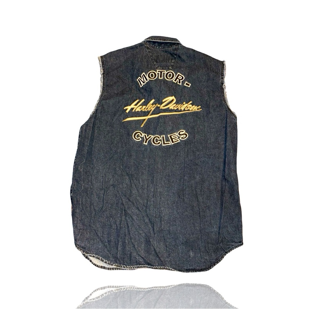 Harley-Davidson Motorcycle Club: Sleeveless Button Up Denim Shirt: Mens Large